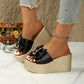 Bowknot PU Leather Wedge Slippers