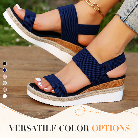 Women's Woven Elastic Strap Thick Bottom Slope Heel Sandals