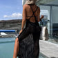 Desert Island Crochet Knitted Cross Back Maxi Dress with Blanket