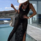Desert Island Crochet Knitted Cross Back Maxi Dress with Blanket