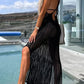 Desert Island Crochet Knitted Cross Back Maxi Dress with Blanket