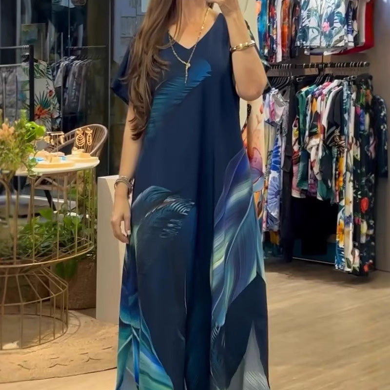 🎉Limited Time 50% OFF👗Women's Loose Casual V-Neck Printed Short Sleeve Dresses