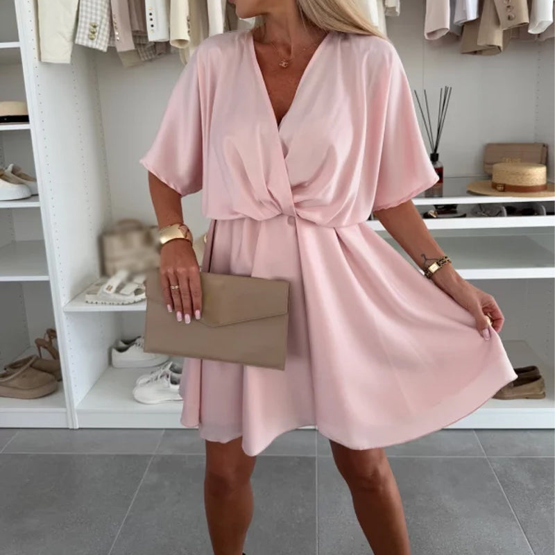 🌸Summer Sale -50% off🌸V-Neck Solid Asymmetrical Hem Dress