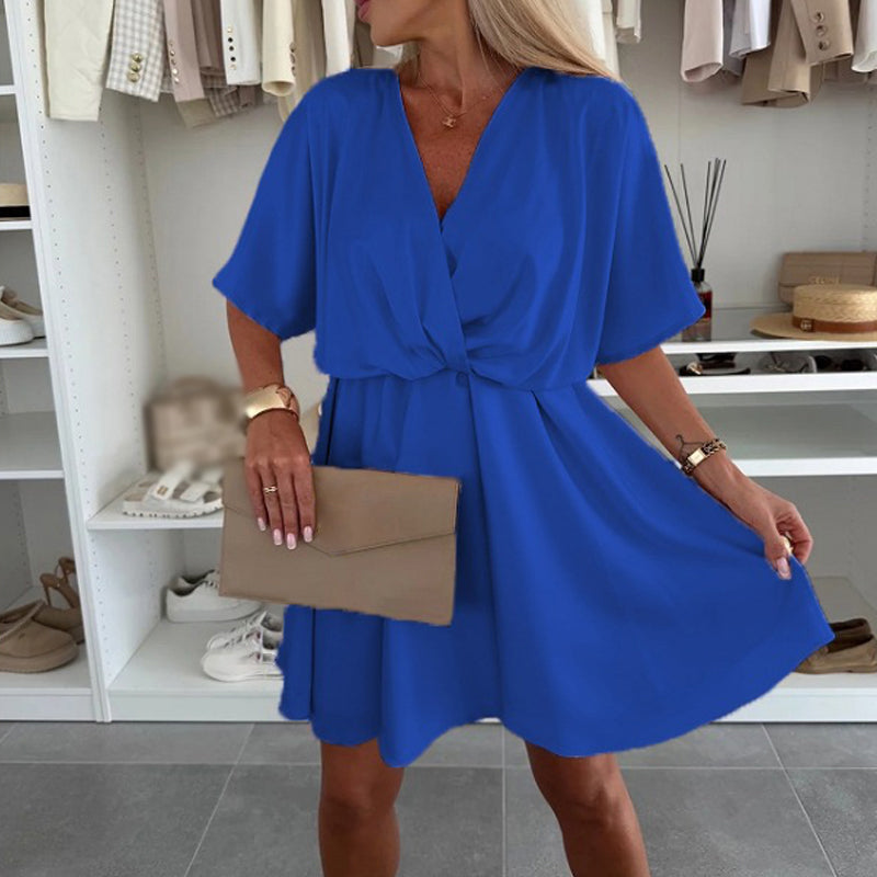 🌸Summer Sale -50% off🌸V-Neck Solid Asymmetrical Hem Dress