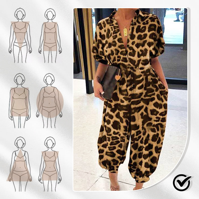 Women's Casual Loose Short Sleeve Button Up Jumpsuit