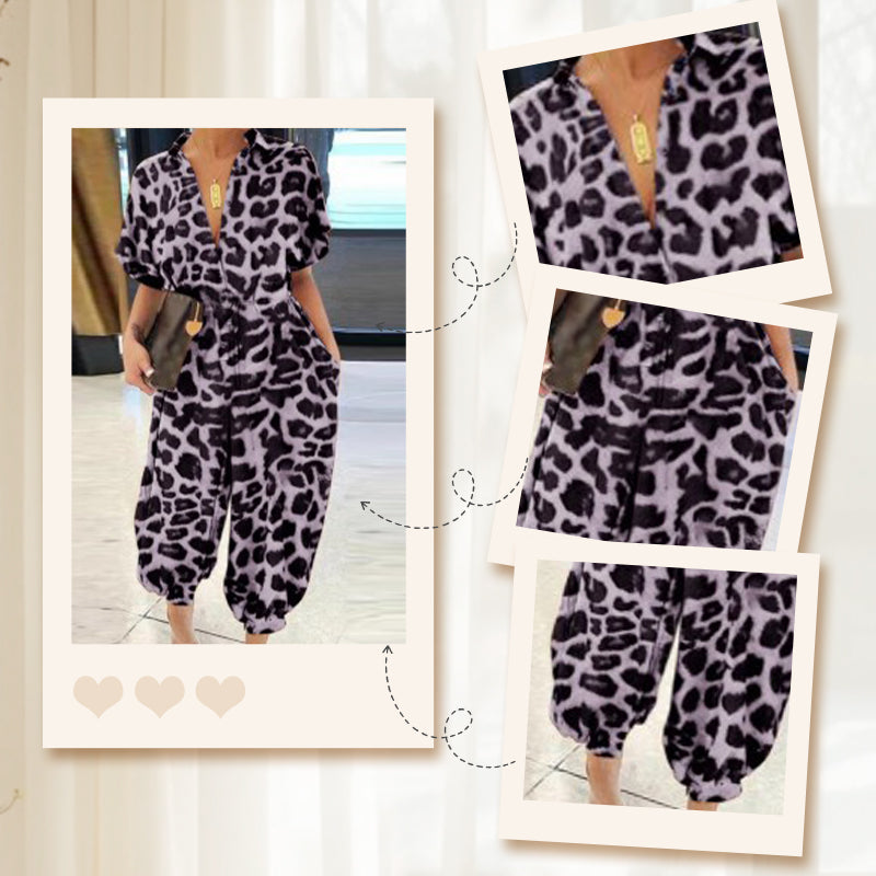 Women's Casual Loose Short Sleeve Button Up Jumpsuit
