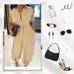 Women's Casual Loose Short Sleeve Button Up Jumpsuit