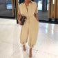 Women's Casual Loose Short Sleeve Button Up Jumpsuit