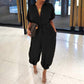 Women's Casual Loose Short Sleeve Button Up Jumpsuit