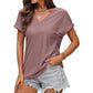 Women's V-Neck Hollow Solid Color Comfortable Breathable T-Shirt
