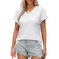 Women's V-Neck Hollow Solid Color Comfortable Breathable T-Shirt