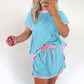 Look young with ease! 🎀 Women's color-block short-sleeved top and shorts set 👗