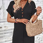 Women's Fashion Hundred Solid Color Button V Neck Roll Sleeve Dresses
