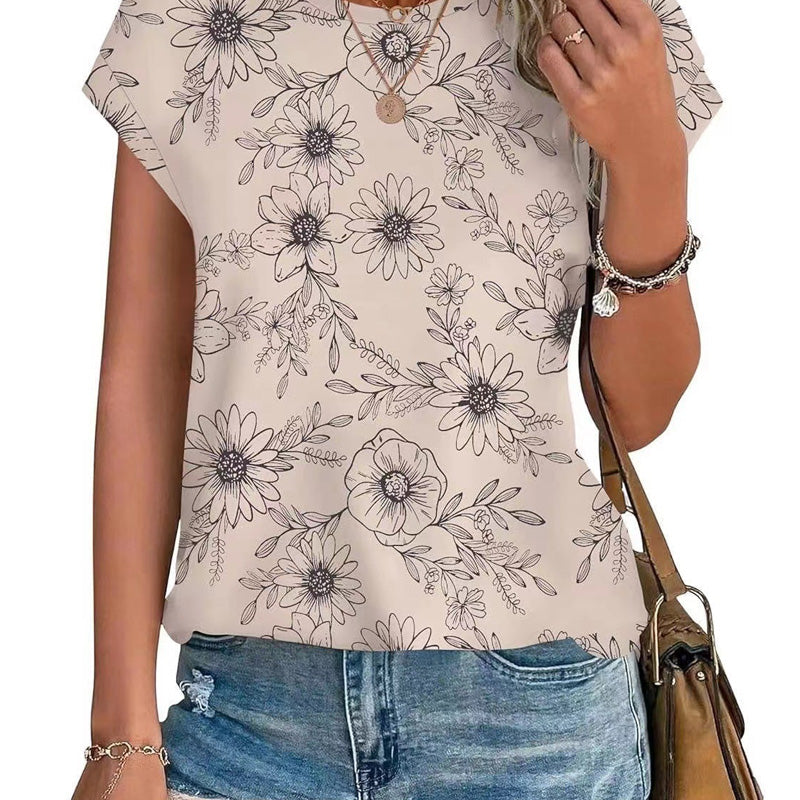 Women's Fashion Printed Round Neck Short Sleeve T-Shirt