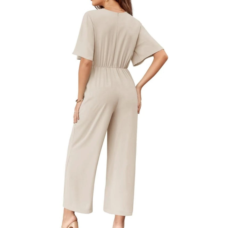 💖LAST DAY SALE 50% OFF✈️Women's Elegant V-Neck Wide Leg Waist Tie Jumpsuit