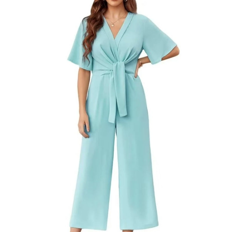 💖LAST DAY SALE 50% OFF✈️Women's Elegant V-Neck Wide Leg Waist Tie Jumpsuit