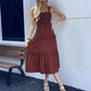 Women's Sleeveless Smocked Dress with Tiered Ruffle Hem