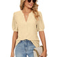 Loose Solid Color T-Shirt Top with Hollow Bubble Sleeves