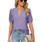 Loose Solid Color T-Shirt Top with Hollow Bubble Sleeves