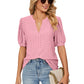 Loose Solid Color T-Shirt Top with Hollow Bubble Sleeves