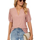 Loose Solid Color T-Shirt Top with Hollow Bubble Sleeves