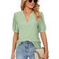 Loose Solid Color T-Shirt Top with Hollow Bubble Sleeves