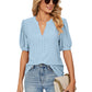 Loose Solid Color T-Shirt Top with Hollow Bubble Sleeves
