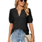Loose Solid Color T-Shirt Top with Hollow Bubble Sleeves