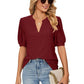 Loose Solid Color T-Shirt Top with Hollow Bubble Sleeves