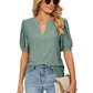 Loose Solid Color T-Shirt Top with Hollow Bubble Sleeves