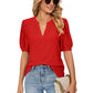 Loose Solid Color T-Shirt Top with Hollow Bubble Sleeves