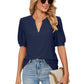 Loose Solid Color T-Shirt Top with Hollow Bubble Sleeves