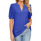 Loose Solid Color T-Shirt Top with Hollow Bubble Sleeves