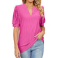 Loose Solid Color T-Shirt Top with Hollow Bubble Sleeves