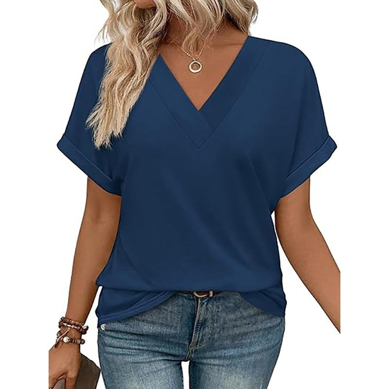 Women's V-Neck Dolman Sleeve Short-Sleeve Top