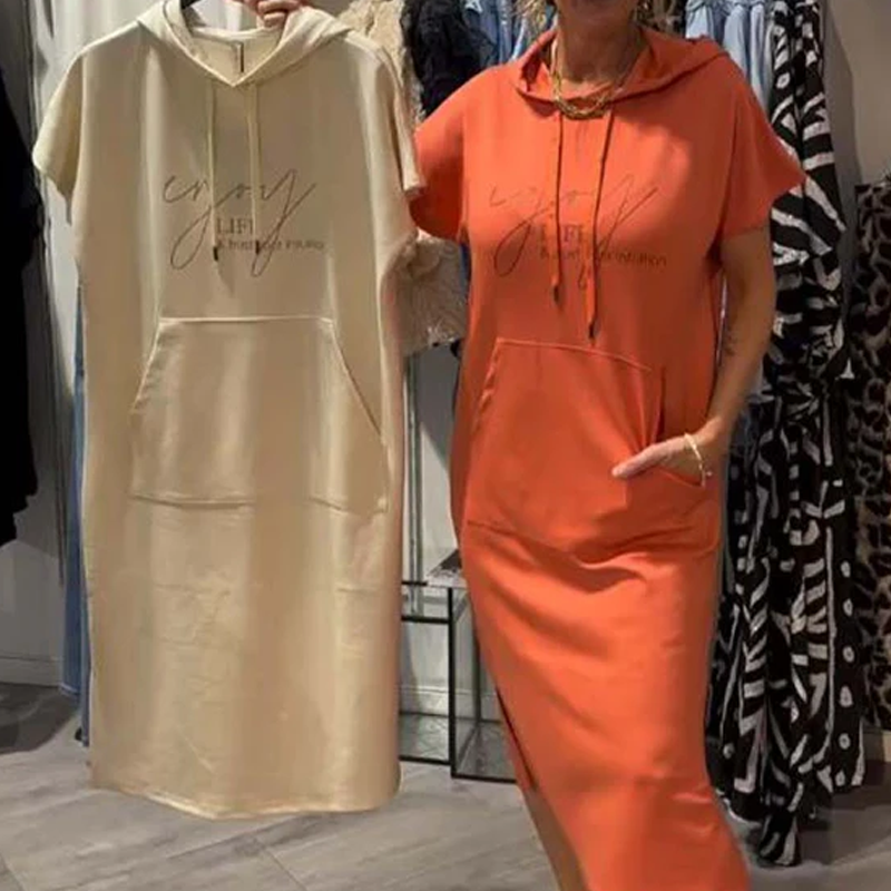 🔥Factory Direct Sales🔥Women’s Solid Short-Sleeve Hooded Long Dress