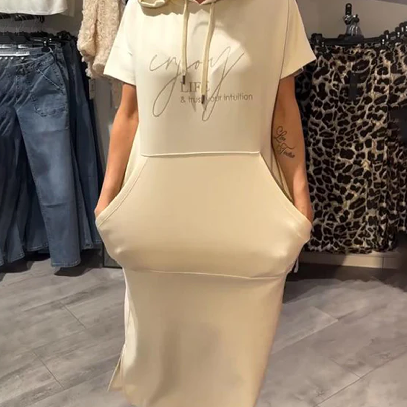 🔥Factory Direct Sales🔥Women’s Solid Short-Sleeve Hooded Long Dress