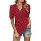 Women's Casual V-Neck Puff Sleeve Polka Dot Print Top