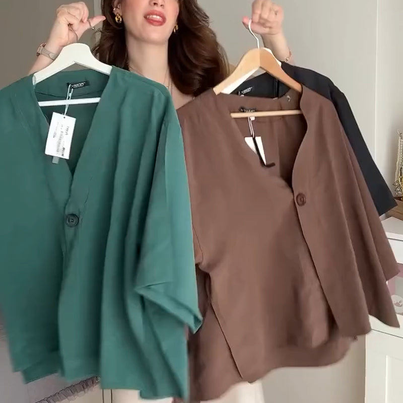 Women's Solid Color V-Neck Half Sleeve Cardigan Tops