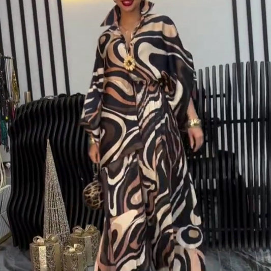 Women's Fashion Loose Printed Shirt & Wide Leg Pants 2-Piece Set