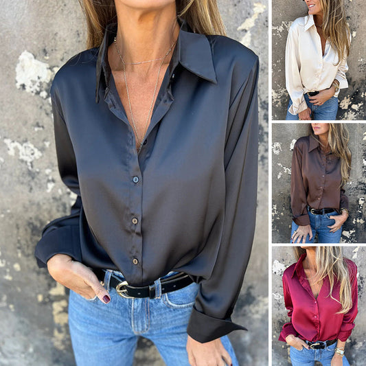🌴Summer Specials👔Elegant Satin Long Sleeve Shirt