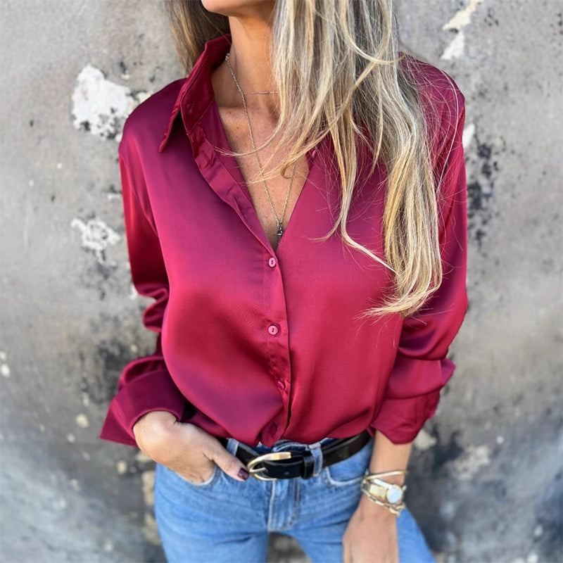 🌴Summer Specials👔Elegant Satin Long Sleeve Shirt