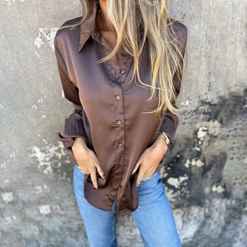 🌴Summer Specials👔Elegant Satin Long Sleeve Shirt