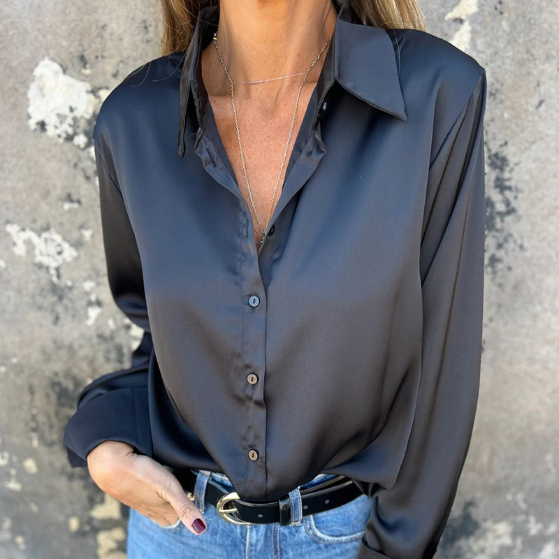 🌴Summer Specials👔Elegant Satin Long Sleeve Shirt