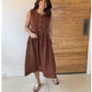 Solid Color Round Neck Sleeveless Button Dress