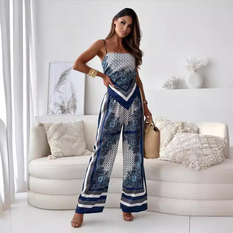 Women's 2 Piece Outfits Bandana Crop Top & Pants