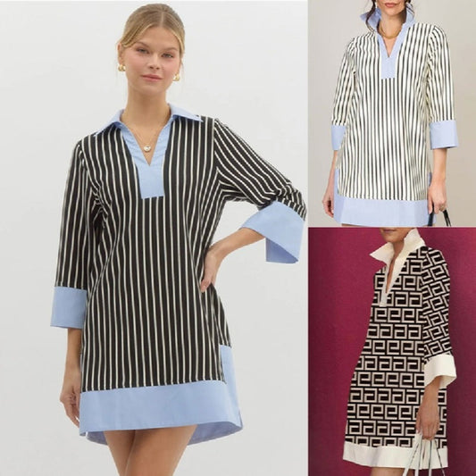 Women's Elegant V-Neck Loose Patchwork Dresses