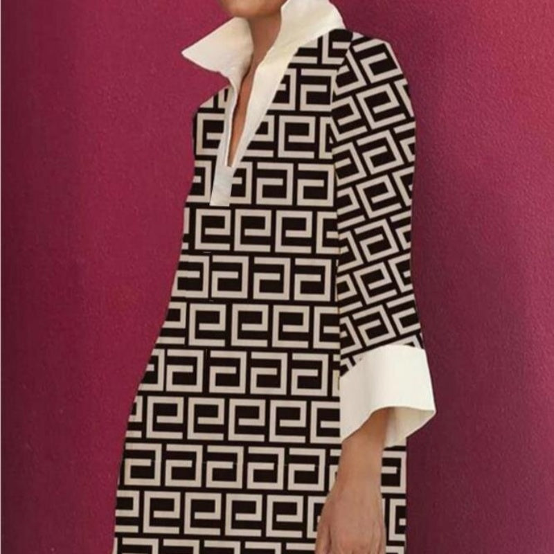 Women's Elegant V-Neck Loose Patchwork Dresses