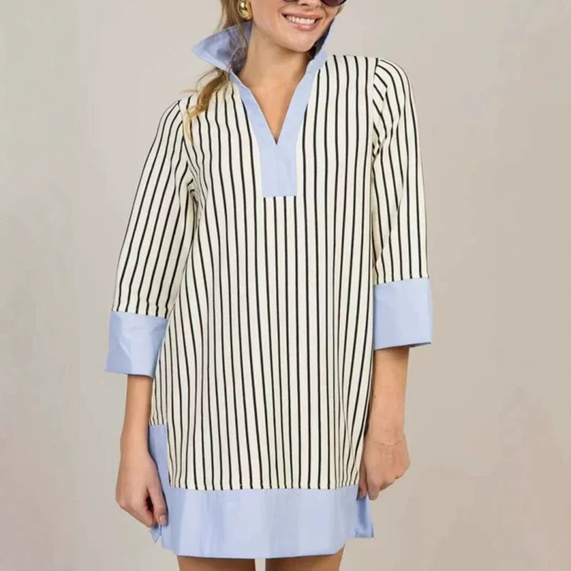 Women's Elegant V-Neck Loose Patchwork Dresses
