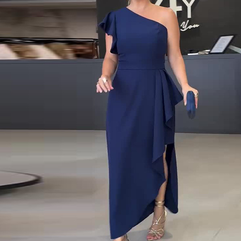 ⏰Limited Time Half Price -50% OFF 🔥Asymmetrical One Shoulder Ruffle Dress with Irregular Hem and Fitted Waist